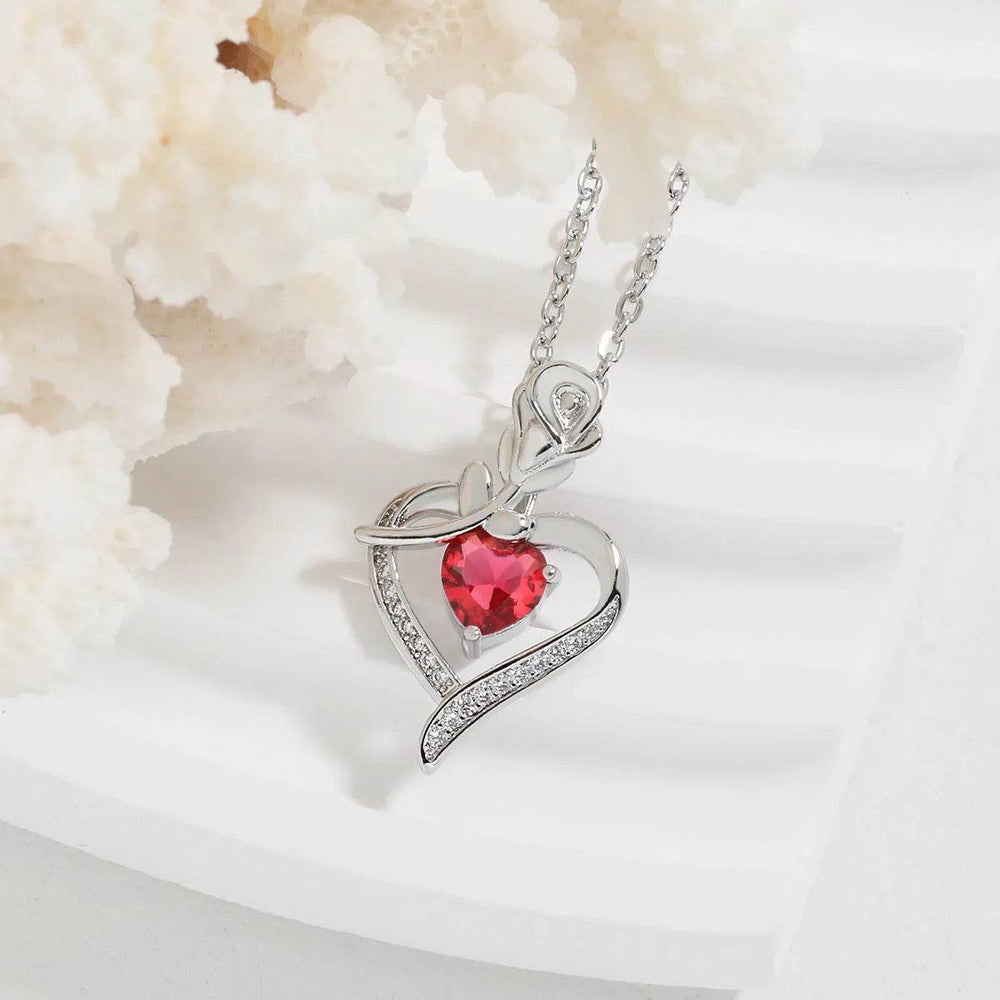 Rose Heart-shaped Necklace With Rhinestones Fashion Everlasting Flower Love Necklace For Women Valentine's Day Gift - EX-STOCK Canada