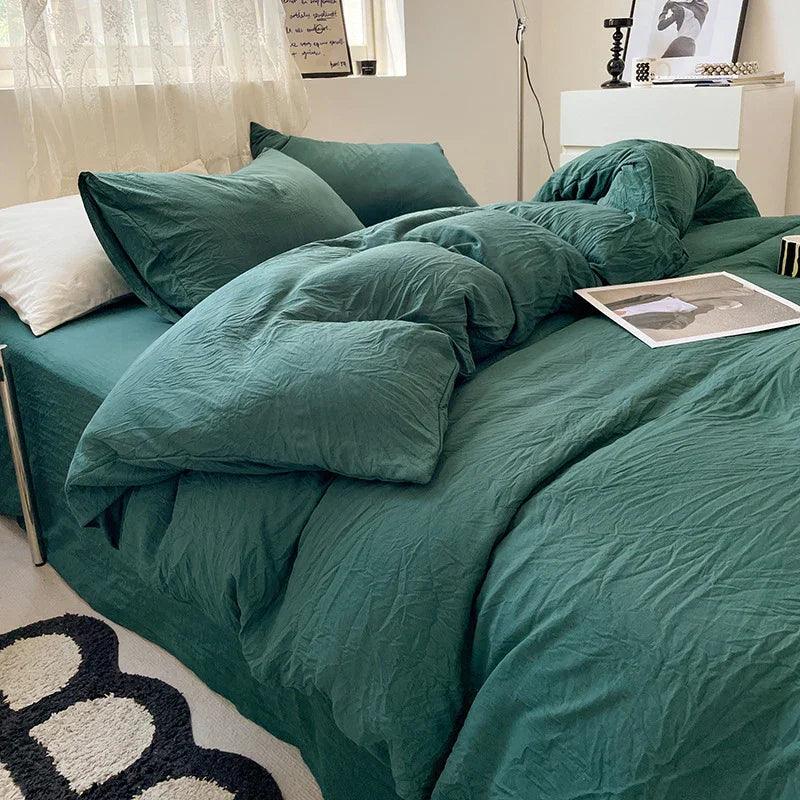 Ensemble de lit quatre pièces Couleur unie Coton lavé au ponçage Housse de couetteEX-STOCK Canada
