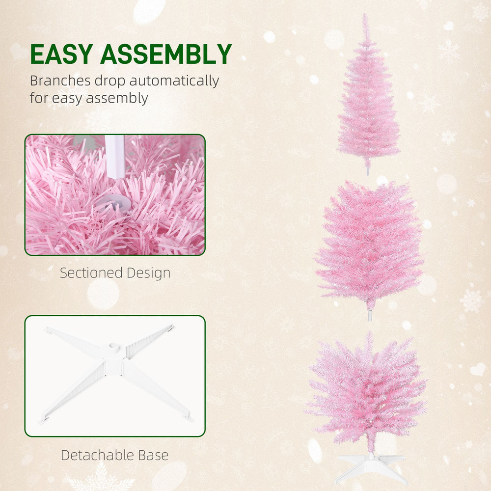 6' Pencil Christmas Tree, Slim Artificial Xmas Tree With Realistic Branches, Sturdy Metal Stand, Pink EX-STOCK Canada