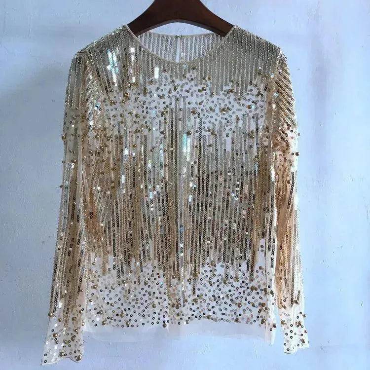 Fashion Bottoming Sequined evening Top blouse For Women - EX-STOCK Canada