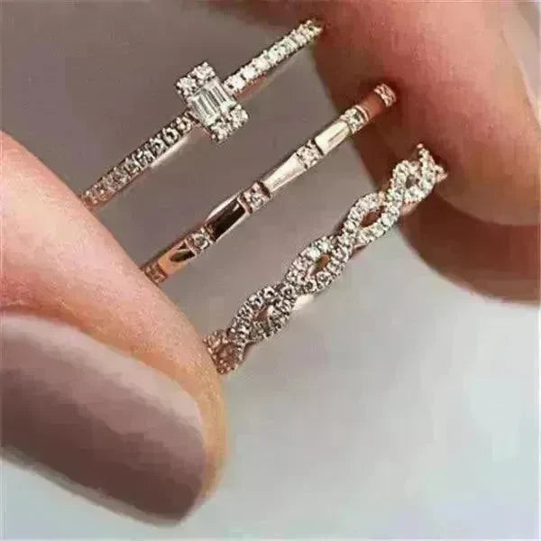 Fashion Creative Cross Zircon Rhinestone Ring 3 pieces Rose Gold Rhinestone Ring - EX-STOCK CANADA