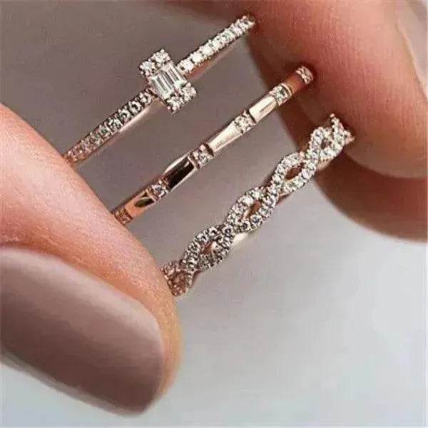 Fashion Creative Cross Zircon Rhinestone Ring 3 pieces Rose Gold Rhinestone Ring - EX-STOCK Canada