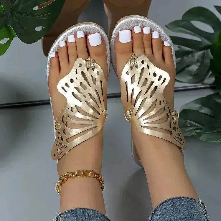 Fashion Hollow Butterfly Flip-Flops Summer Sandals For Women Casual Beach Shoes New Low Heel Flat Slides Slippers - EX-STOCK Canada