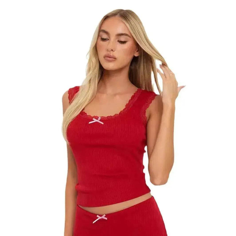 Fashion Lace Slim Fit Two-piece Suit Camisole Short Culottes - EX-STOCK Canada