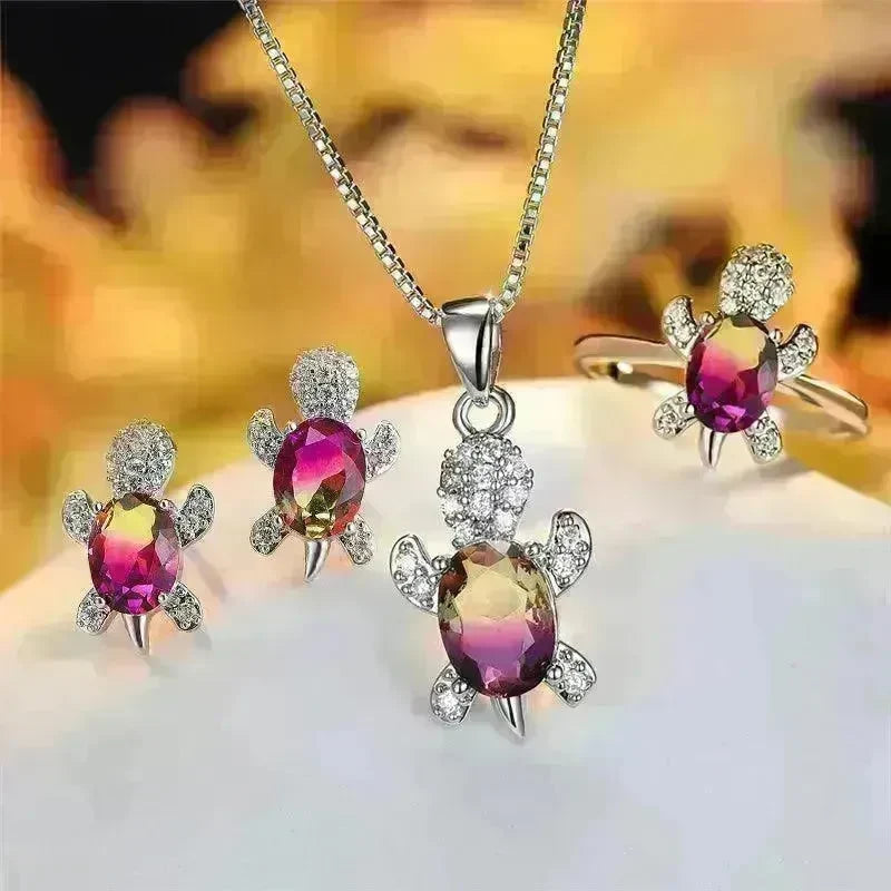Fashion Oval Zircon Pendant Turtle Shape Necklaces With Rainbow Stone Multicolor Animal Necklace Jewelry For Woman And Children - EX-STOCK CANADA