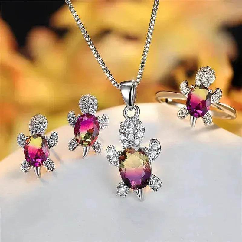 Fashion Oval Zircon Pendant Turtle Shape Necklaces With Rainbow Stone Multicolor Animal Necklace Jewelry For Woman And Children - EX-STOCK Canada