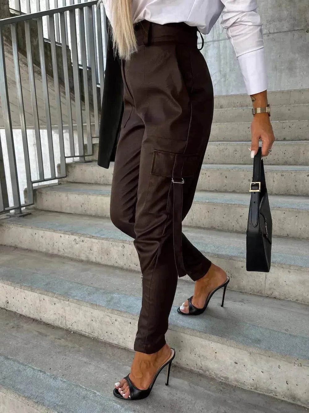 Fashion Slim-fitting Leather Trousers Women Waist-cinching Zipper Design Pants With Pockets - EX-STOCK Canada