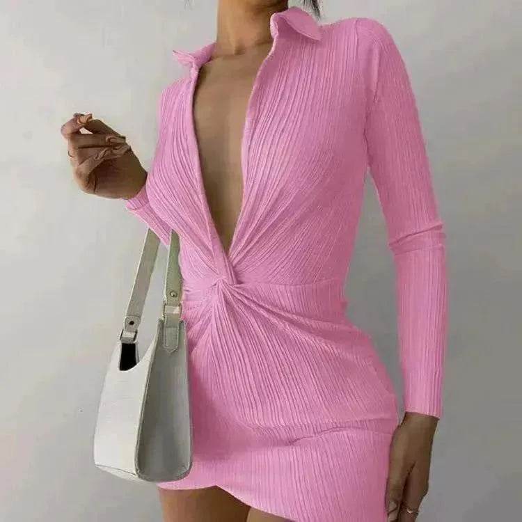 Fashionable Charming New L-neck Twisted Charming Tight-fitting Dress - EX-STOCK Canada