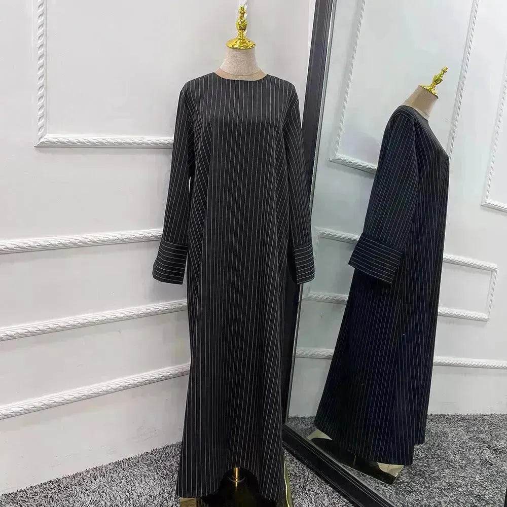 Fashionable Stripe Tunneled Abaya Dress for Elegant Arab Dubai Turkey Middle Eastern women. - EX-STOCK Canada