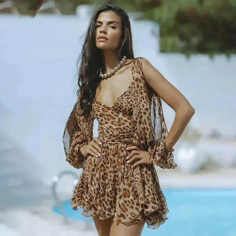 Women's Solid Color Chiffon Slim Fit Short Dress Mini Skater Flared Dress for Chic Ladies - EX-STOCK Canada