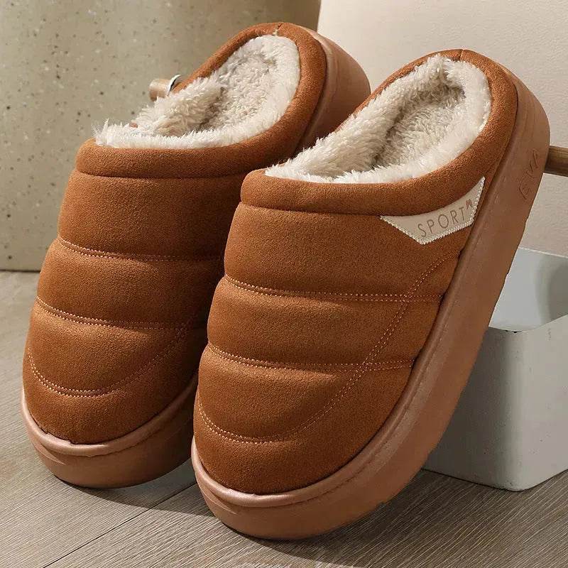 Fashion Solid Plush Slipper Winter Warm Indoor Floor Bedroom Home Slippers For Couple Thick-soled House Shoes Women Men - EX-STOCK Canada