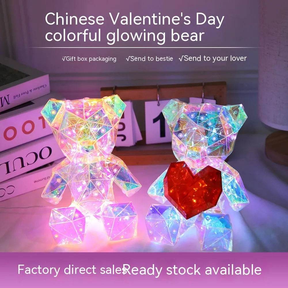 Laser Cross-border Colorful Bear Birthday Christmas Gift Diy Decoration Valentine's Day Gift Bear Night Light - EX-STOCK Canada
