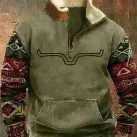 Long Sleeved Half Zippered Printed Casual Pocket Pullover Half Zipper Sweatshirt - EX-STOCK CANADA