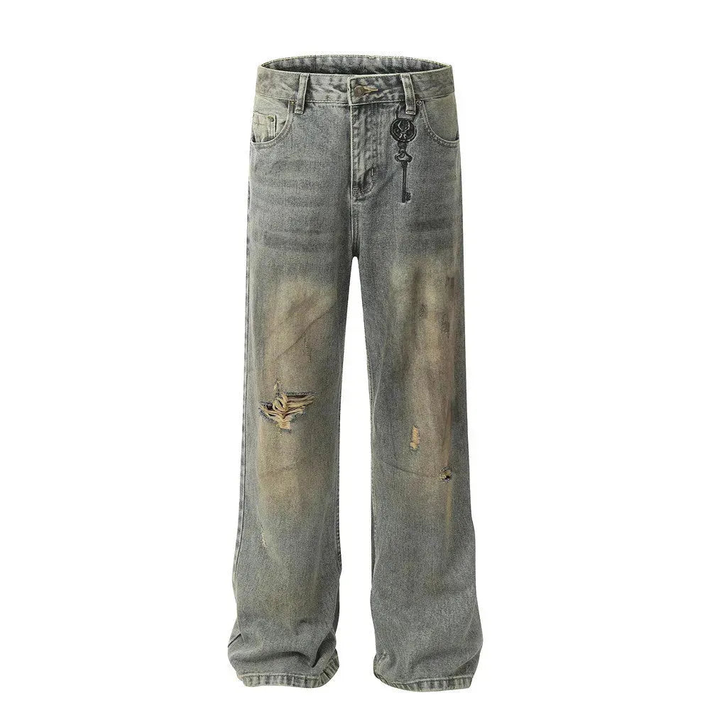 Hole Denim Men Trousers Heavy Industry Washing Jeans - EX-STOCK CANADA