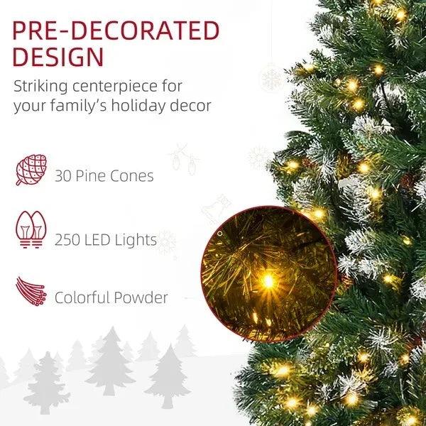 Sapin de Noël décoré de 6 pieds, sapin artificiel mince pré-éclairé avec branches enneigées, ouverture automatique, pommes de pinEX-STOCK Canada
