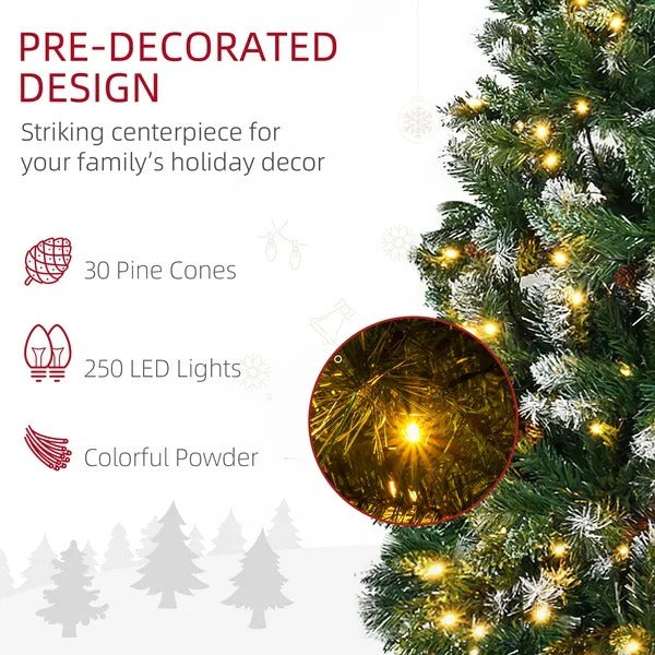 6' Decorated Christmas Trees, Skinny Prelit Artificial Christmas Tree With Snow-dipped Branches, Auto Open, Pinecones EX-STOCK Canada