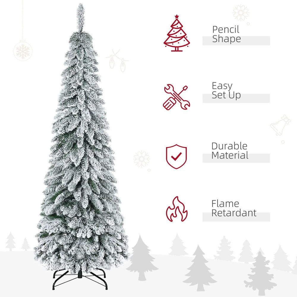 6' Artificial Slim Flocked Christmas Trees, With Snow Frosted Branches, Downswept Shape, Steel Base EX-STOCK Canada