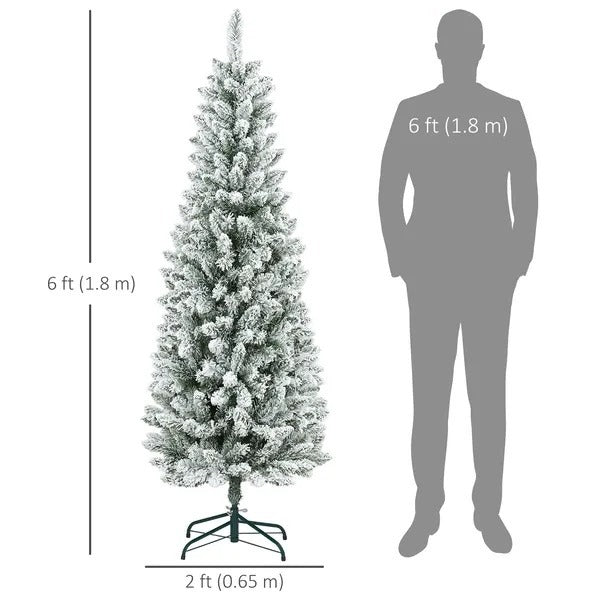 6ft Pencil Christmas Tree, Flocked Tree With 479 Branch Tips And Metal Base For Home, Indoor, Holiday EX-STOCK Canada