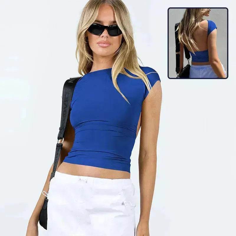 Slim Fit Backless Crop Top Summer Charming Breathable Short Sleeve Low Back Top Tank Top for Women - EX-STOCK Canada