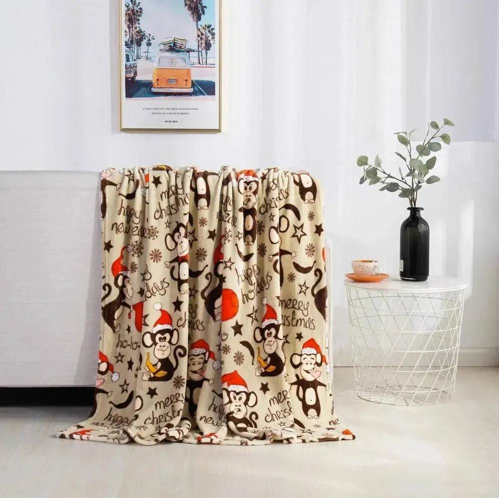 Christmas Elk Snowman Santa Claus Print Blanket Winter Double-sided Flannel Blanket For Sofa Sleeping Shawl - EX-STOCK Canada
