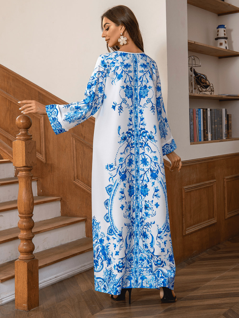 Muslim Robe Diamond Studded Bead Round Neck Dress - EX-STOCK Canada