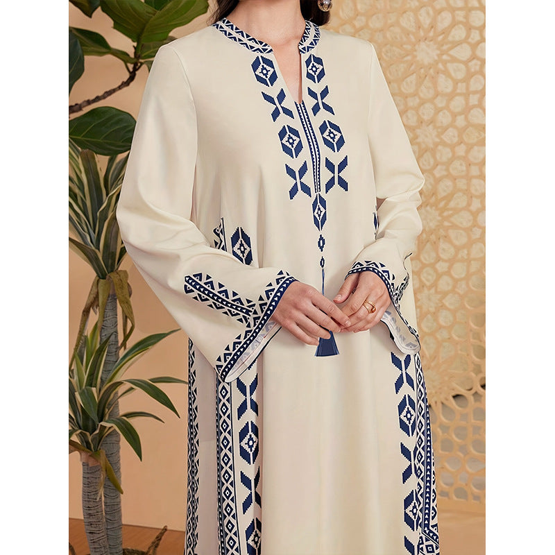 Vestido de mujer con estampado árabe étnico y bata con escote en V EX-STOCK Canada