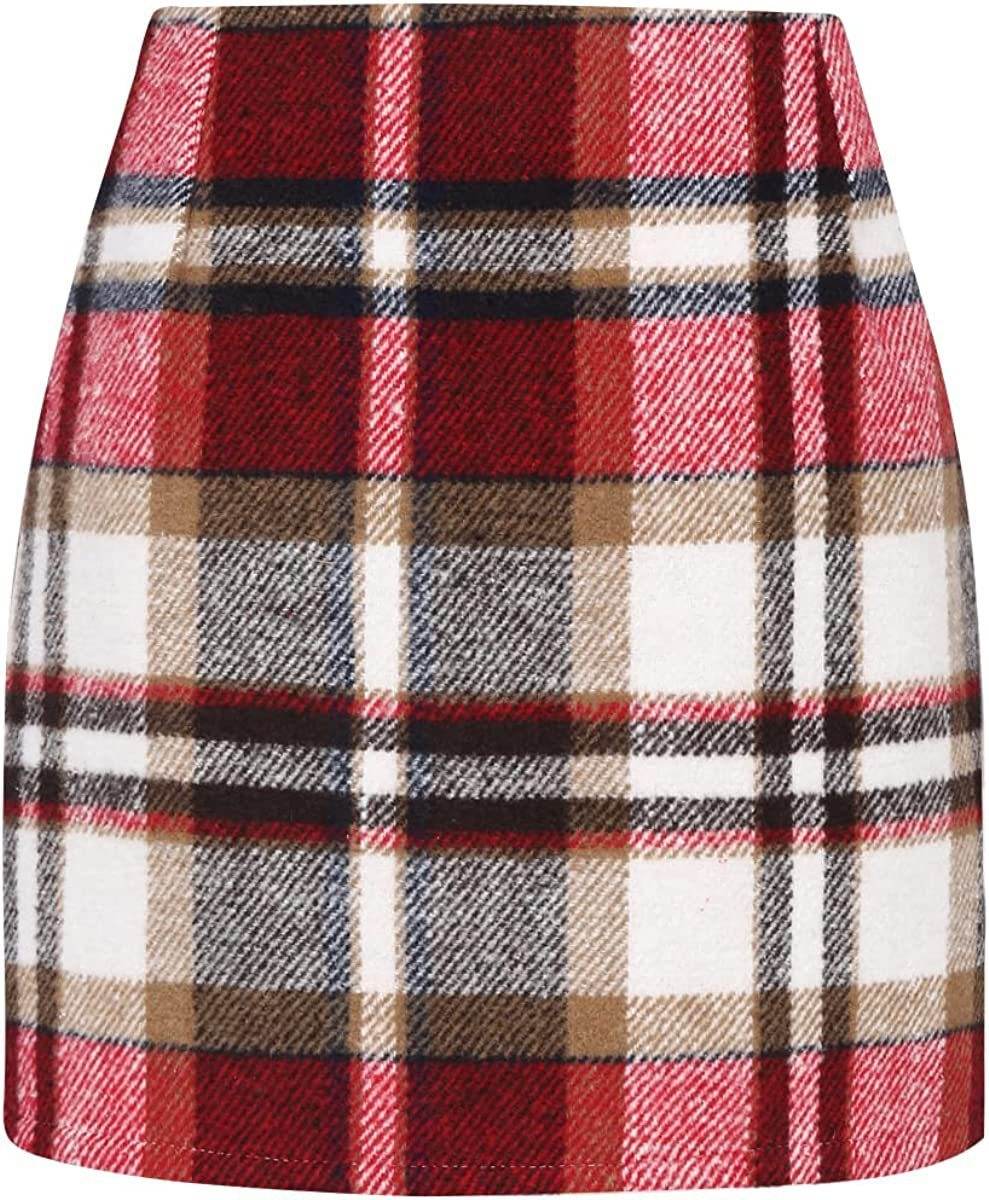 Women's High Waist Plaid Tight Pencil Wool Mini Skirt - EX-STOCK Canada