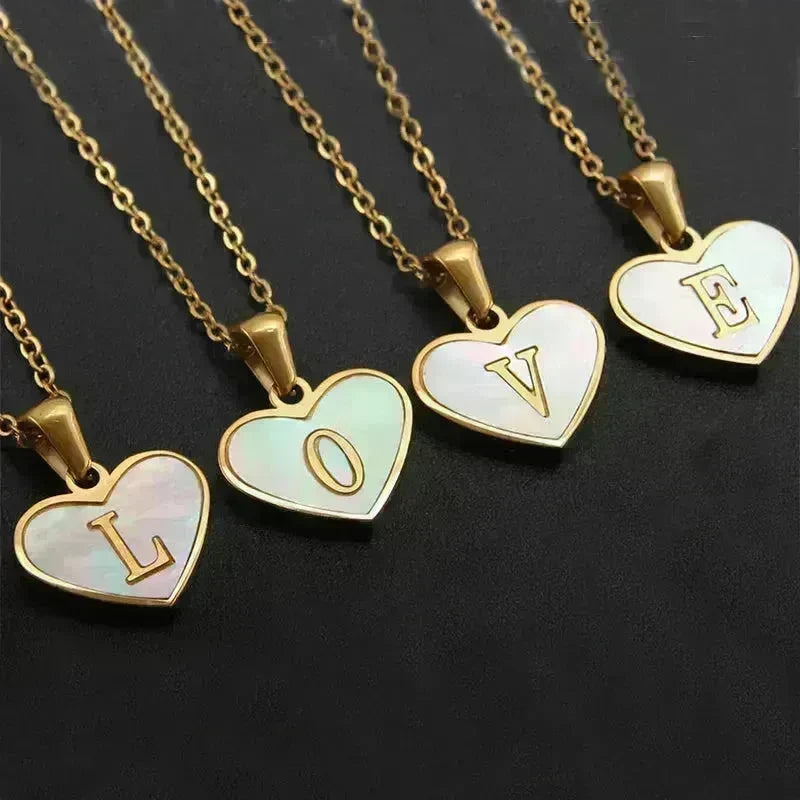 26 Letter Heart-shaped Necklace White Shell Love Clavicle Chain Fashion Personalized Necklace For Women Jewelry Valentine's Day - EX-STOCK CANADA