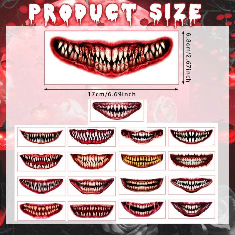 18 Sheets Halloween Temporary Tattoo Stickers 18 Styles Realistic Face Tattoo Face Stick Horror Prank Props Make Up Face Decals Cosplay Decor For Halloween Trick Or Treat Party Costumes Party - EX-STOCK Canada