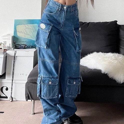 Blue Denim Pant Baggy Boyfriend Cargo Jeans for Women - EX-STOCK Canada