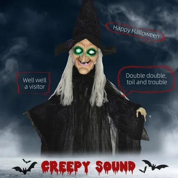 6' Life Size Black Witch Outdoor Halloween Decoration, Halloween Prop W Light Up Eyes EX-STOCK Canada