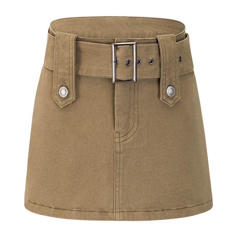 American Retro Wide Waistband Denim Mini Skirt with Belt - EX-STOCK Canada