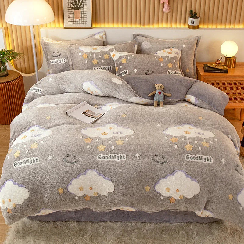 Coral Fleece Duvet Cover Sheet Flannel Pillowcase EX-STOCK Canada