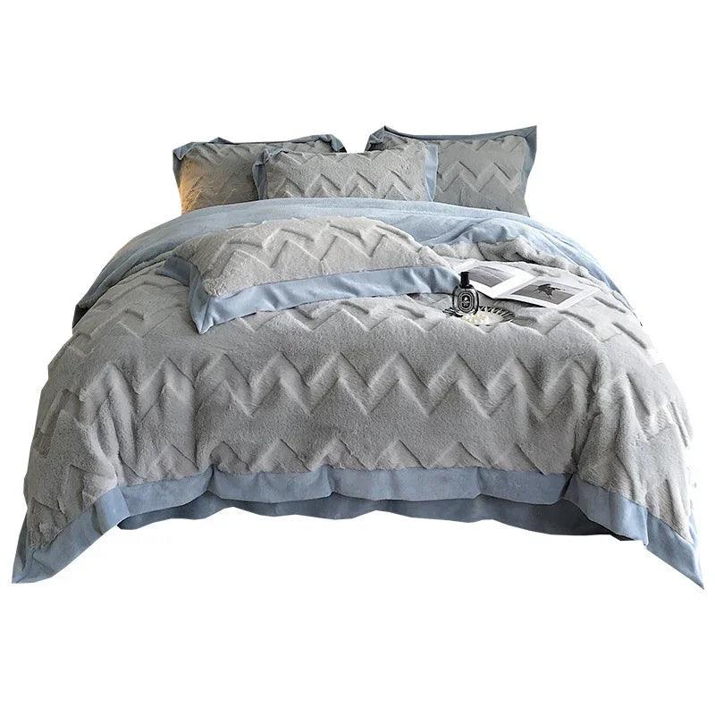 A Four Piece Set Of Rabbit Hair And Milk Velvet Duvet Cover On A Baby Plush Bed EX-STOCK Canada