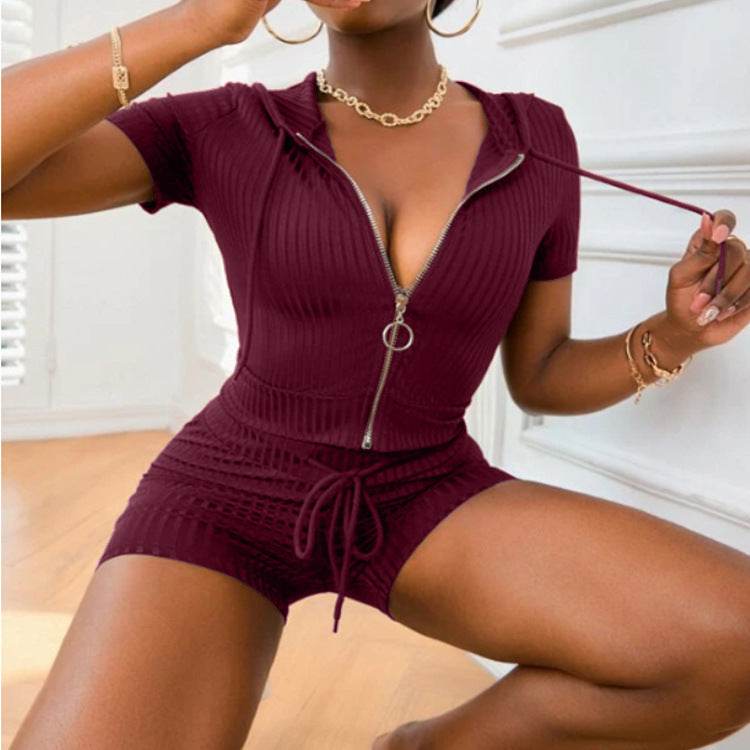 Women Fashion Summer 2pcs Drawstring Hoodie Athleisure wear Short set - EX-STOCK Canada