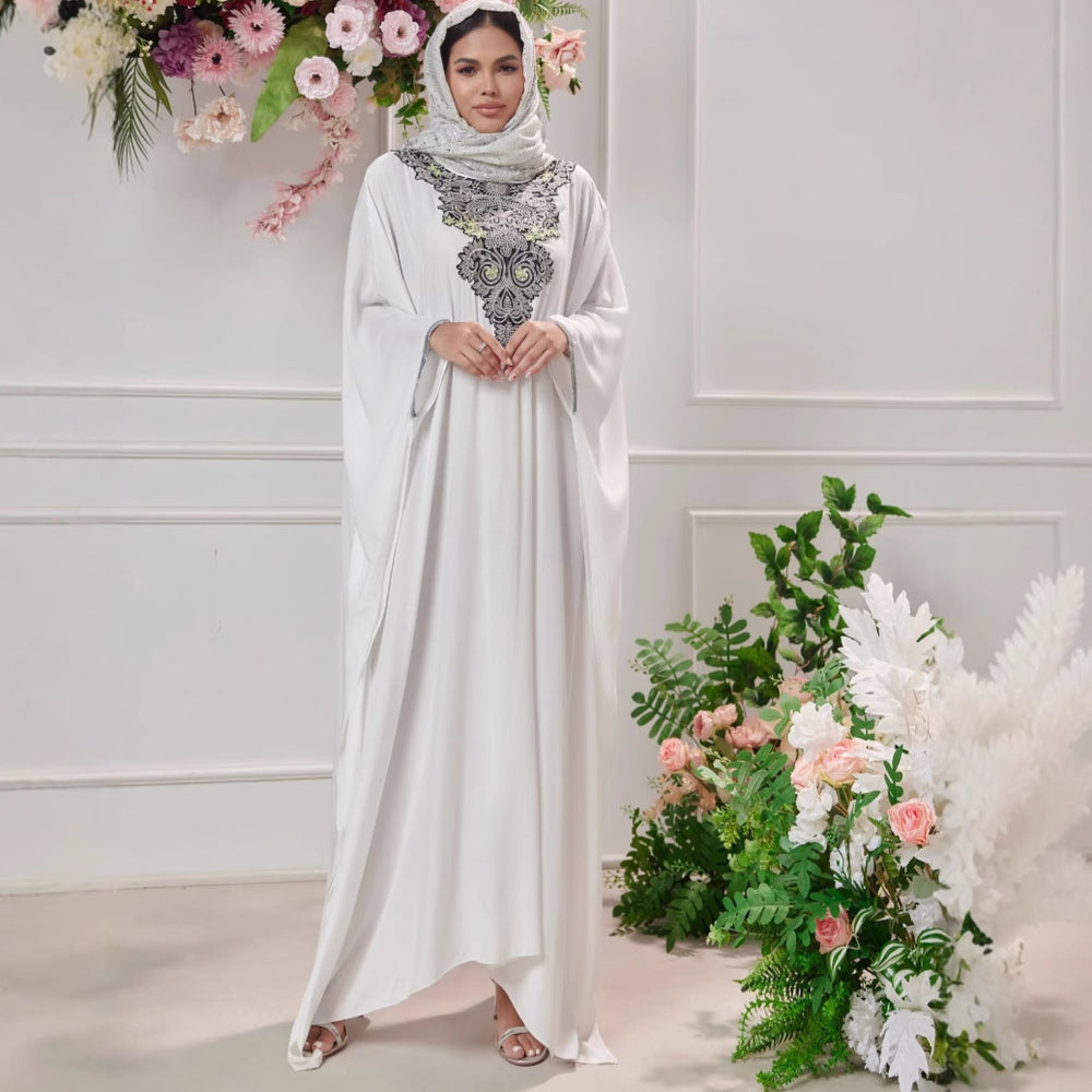 Plus Size Women's Middle East Muslim Robe Machine Embroidery Stitching Lace Dress - EX-STOCK Canada
