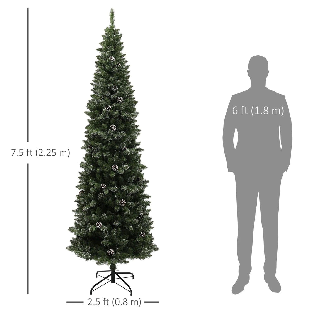 7ft Artificial Pencil Christmas Tree With 980 Branches, Pinecones, Metal Stand, Realistic Xmas Tree For Home EX-STOCK Canada