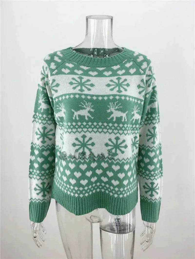 Elk Autumn And Winter New Knitted Round Neck Women's Christmas Snowflake Pullover Women's Sweater - EX-STOCK Canada