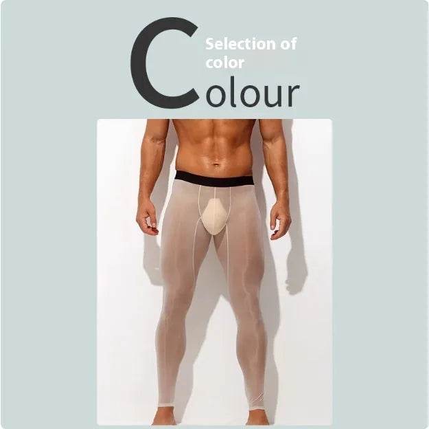 Men's Ultra thin Ice Silk Long John Skinny Flesh Nude Reflective Slim Leggings - EX-STOCK Canada