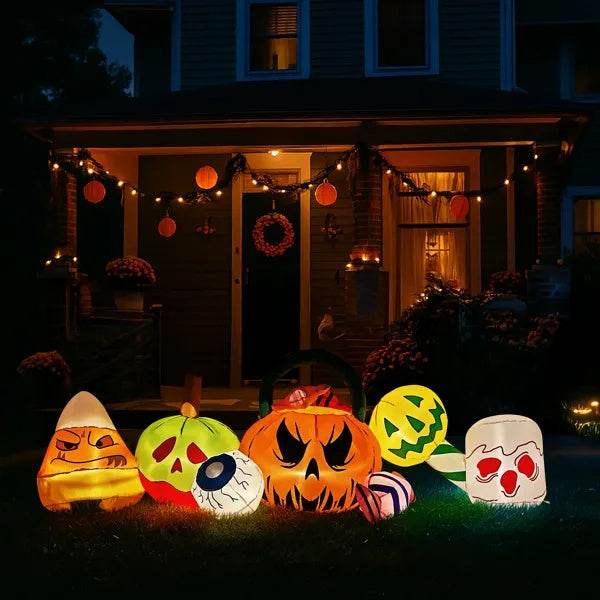 8FT Long Halloween Inflatables Pumpkins Eyeball Candy Outdoor Decorations, Blow Up Yard Decoration With Built-in LEDs Lighted For Lawn Garden Outside Indoor Decor - EX-STOCK Canada