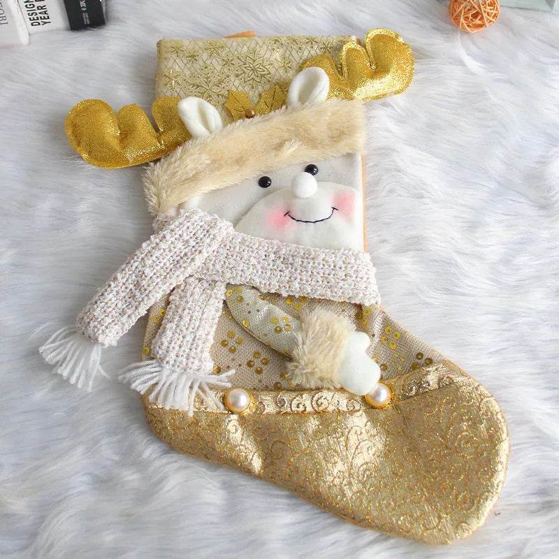Santa Snowman Gold Christmas Stockings Pendant Candy Bag - EX-STOCK Canada