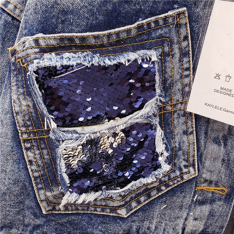 Heavy Industry Sequins Short Doll Sleeve Denim Jacket Women - EX-STOCK Canada
