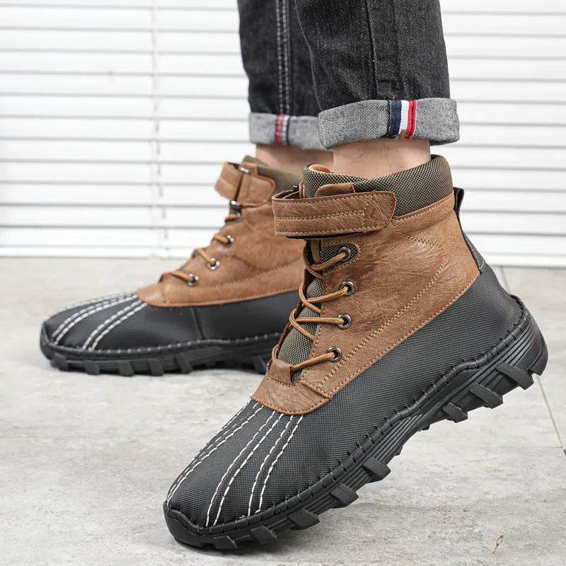 Winter Fleece Lace-up Snow Boots For Men Women Waterproof And Anti-slip Outdoor Work Boot Fashion Warm Mid-tube Cotton Shoes Men - EX-STOCK Canada