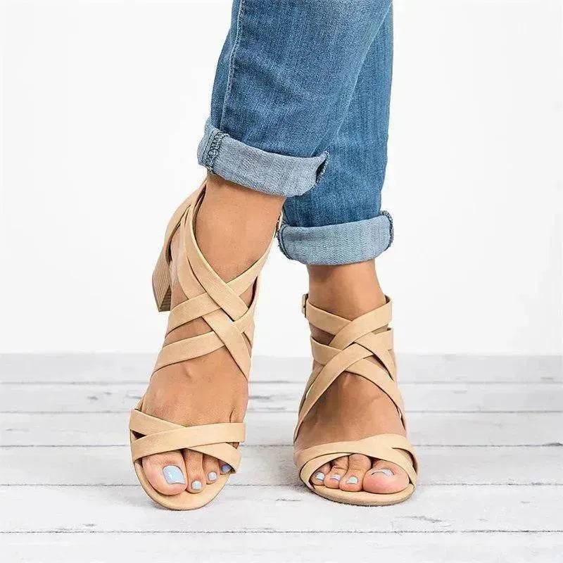 Fish Mouth Cross Strap Buckle Mid Wedge Heel Plain Women Sandals - EX-STOCK Canada