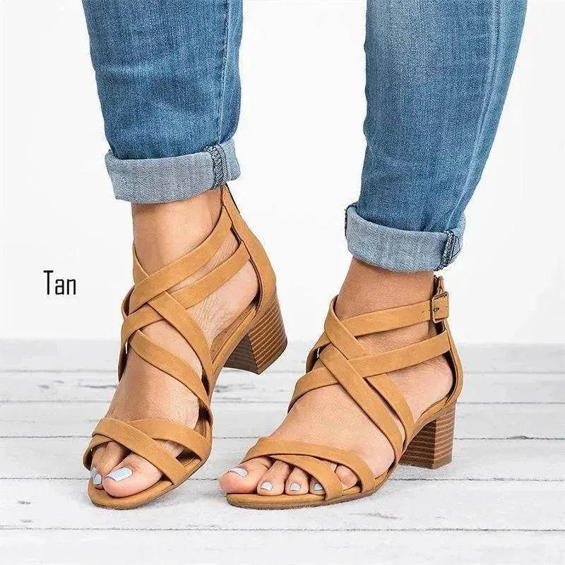 Fish Mouth Cross Strap Buckle Mid Wedge Heel Plain Women Sandals - EX-STOCK Canada