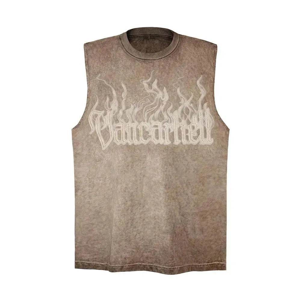 Flame Letter Puff Print Casual Vest - EX-STOCK Canada