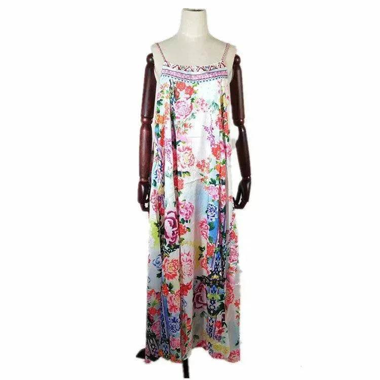 Flower Skirt Summer Female Beach Holiday Wear Female Suspender Skirt Large Swing Skirt Printed Long Skirt - EX-STOCK Canada