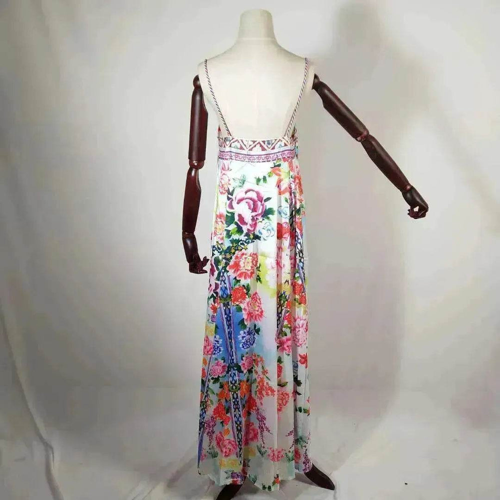 Flower Skirt Summer Female Beach Holiday Wear Female Suspender Skirt Large Swing Skirt Printed Long Skirt - EX-STOCK Canada