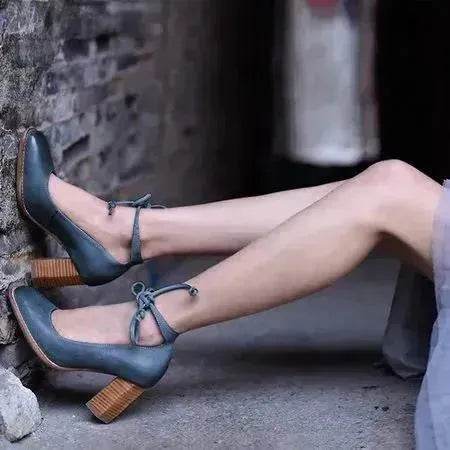 Front Lace-up Height Chunky Heel Shoes - EX-STOCK Canada