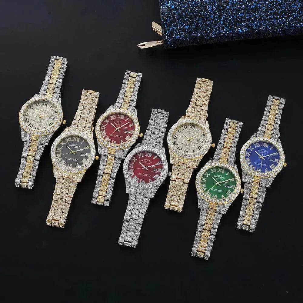 Full Diamond Surface Roman Scale Steel Watch Unisex Wrist Watch - EX-STOCK Canada